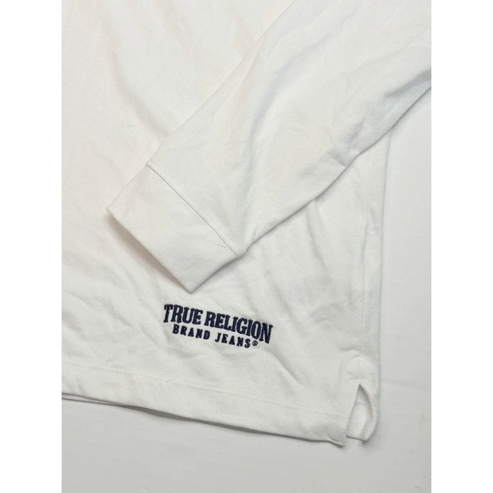 True Religion LS Jacquard Polo Shirt White Long Sleeve Large NWT 108888